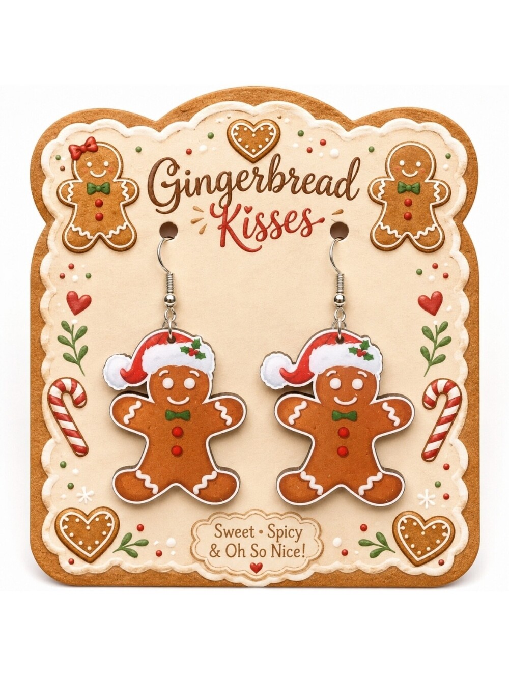 Christmas Gingerbread Men Cookie Santa Claus Earrings